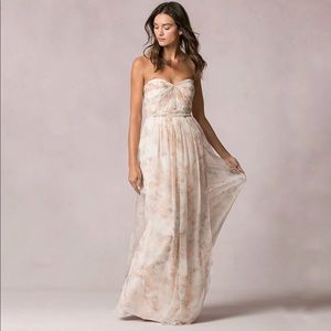 Jenny Yoo Chiffon Strapless Maxi Floral Dress Nyla